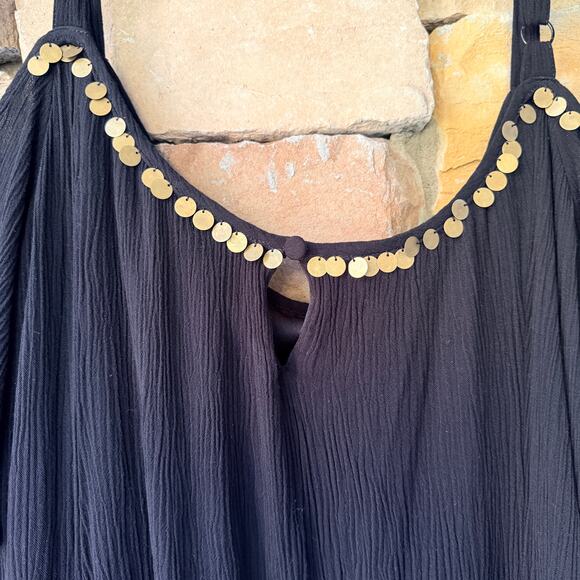 EUC TORRID 4XL Mini Gauze Black Cold Shoulder Trapeze Gold Accent Mini Dress - Picture 10 of 15